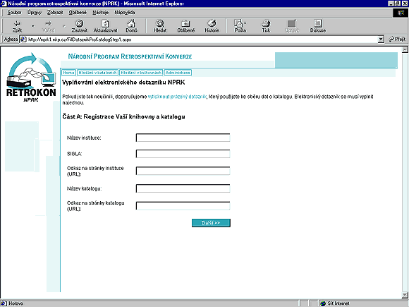 Registrace knihovny a katalogu v programu NPRK