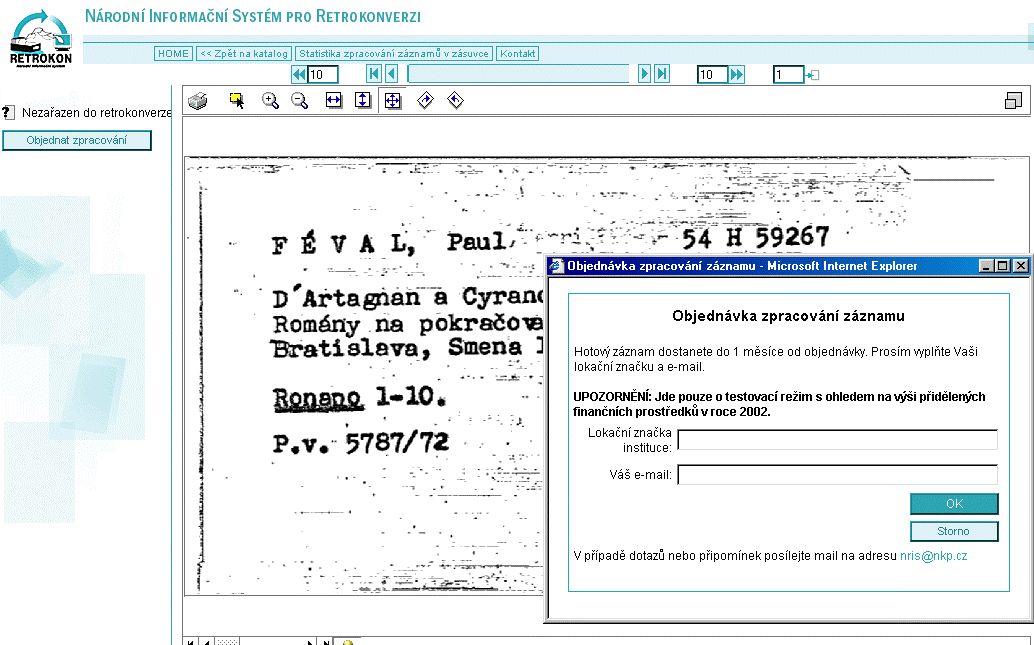 Možnost objednávky v systému NRIS