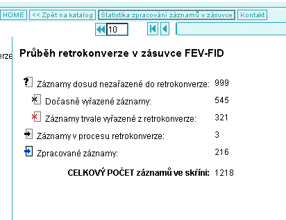 Statistické údaje o jednotlivé zásuvce generálního katalogu NK ČR