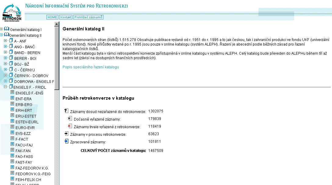 Statistické údaje o retrospektivní konverzi katalogů NK ČR